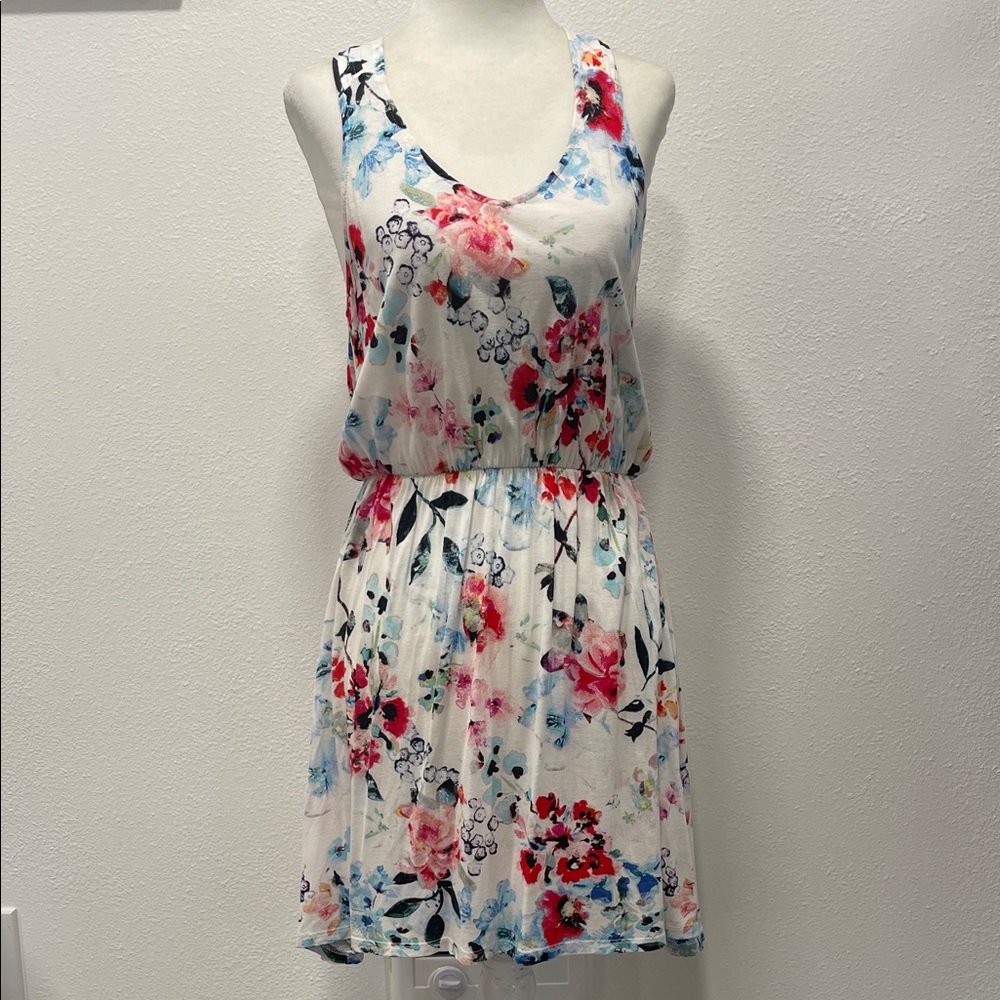 H&M Sleeveless White Floral Sundress with Pink & Blue Blooms